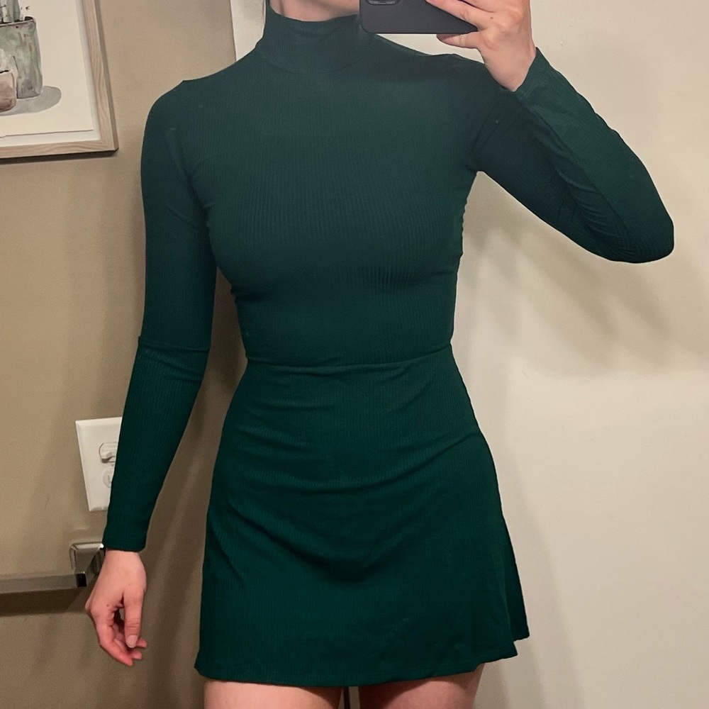 Reformation Dark Green Mock Neck Dress